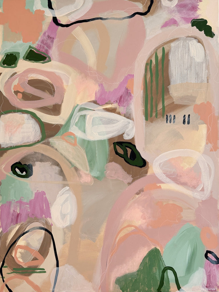 Abstract artwork with pastel colors and organic shapes